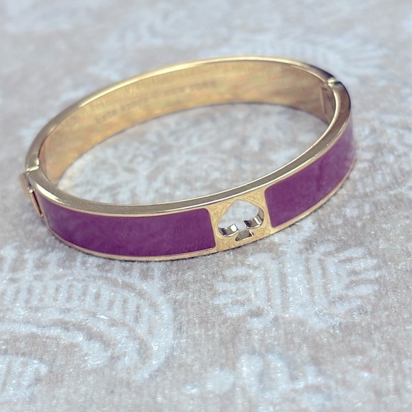 Kate Spade Gold Tone & Magenta Enamel Cuff Bangle Bracelet Cutout Preppy Classic - Picture 10 of 13